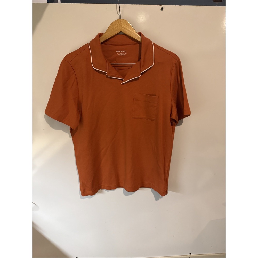 UNTUCKit Polo Shirt Mens Large Orange Johnny Collar Pocket Jersey Short Sleeve